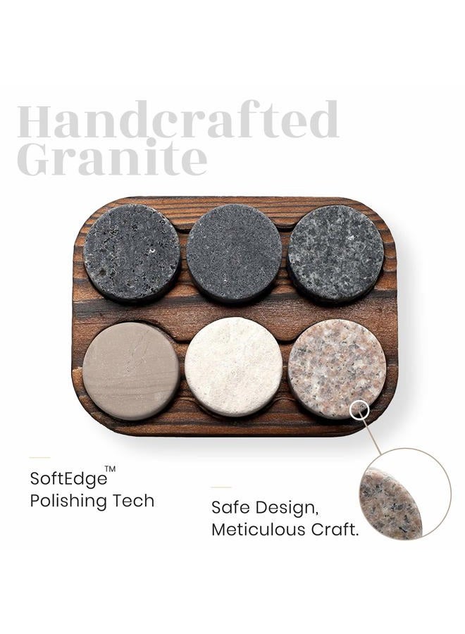 Rocks Whiskey Chilling Stones - Set of 6 Handcrafted Premium Granite Round Sipping - Hardwood Presentation & Storage Tray by R.O.C.K.S. - Image 3