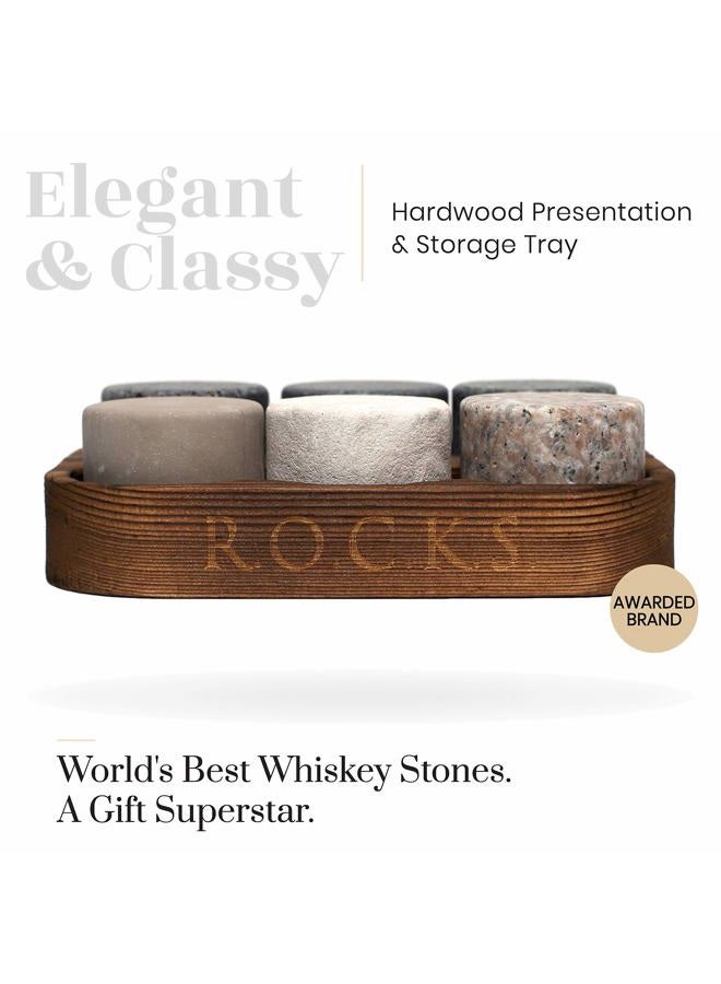 Rocks Whiskey Chilling Stones - Set of 6 Handcrafted Premium Granite Round Sipping - Hardwood Presentation & Storage Tray by R.O.C.K.S. - Image 4
