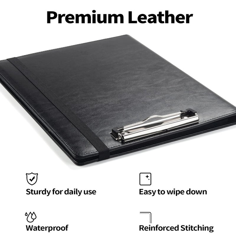 Sooez Premium PU Leather Padfolio Clipboard with Notepad, Letter Size, Black - Image 2