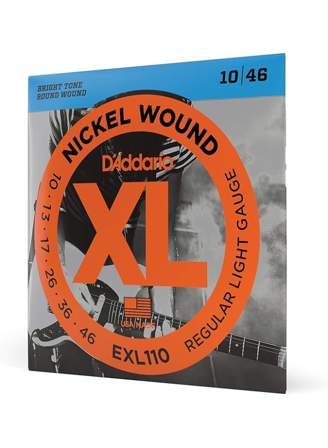 د'اداريو مجموعة أوتار غيتار كهربائي EXL110، مقاس قياسي 010-046 (علبة 6 أوتار)، قلب فولاذي مطلي بالنيكل، نغمة كلاسيكية متعددة الاستخدامات - Image 1