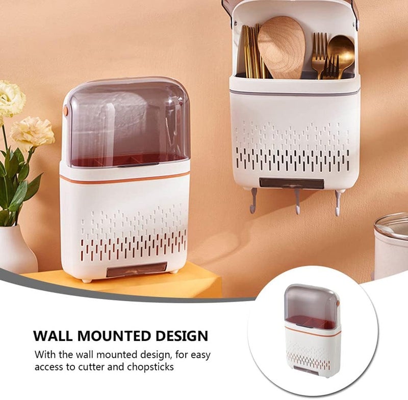 ORIGINAL MART Kitchen Utensils Holder Wall Mount Utensil Drying Racks with Lid Hooks Utensil Organizer Cooking Utensil Holder Storage Cutlery Drainer Hooks - Image 2