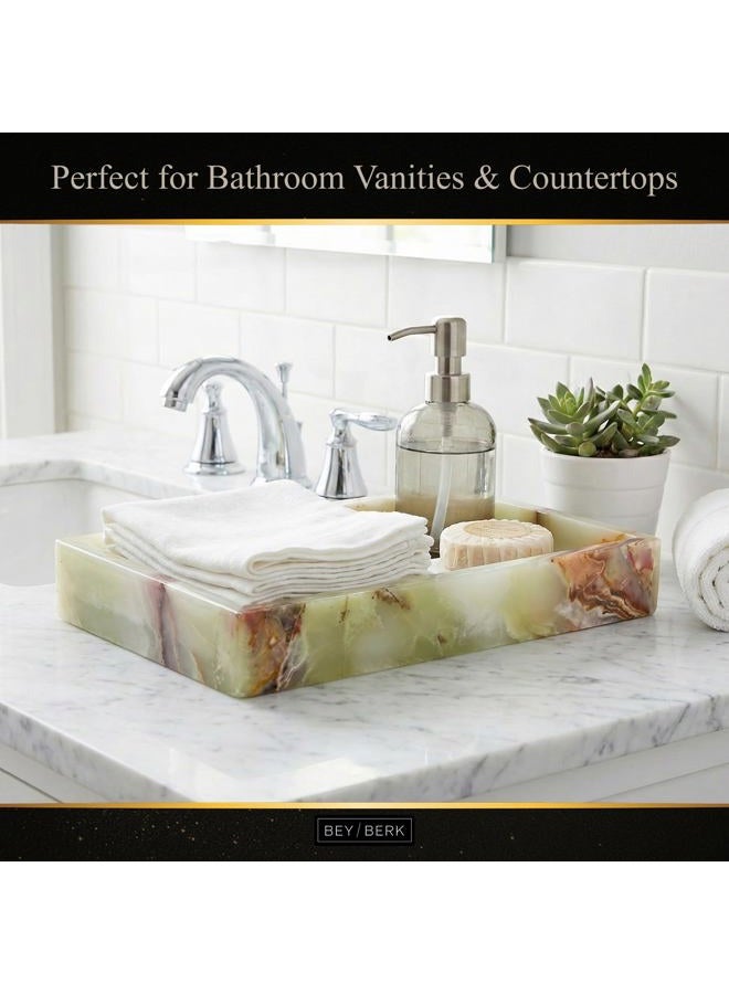 Bey-Berk Ezra Green Onyx Genuine Marble Guest Towel Tray, 9" x 5.75" Bathroom Counter Tray, Luminous Onyx Accent Piece - Image 4