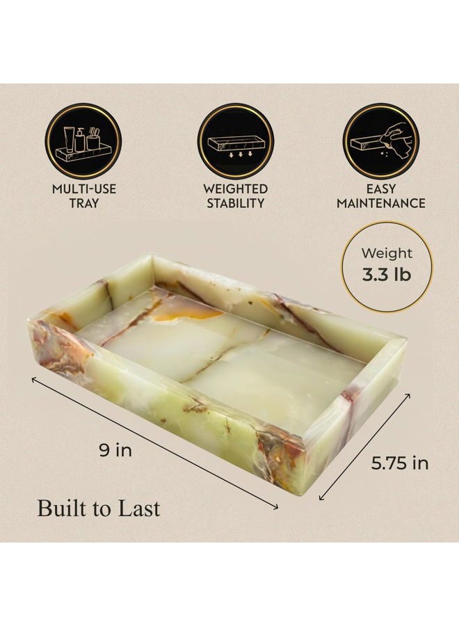 Bey-Berk Ezra Green Onyx Genuine Marble Guest Towel Tray, 9" x 5.75" Bathroom Counter Tray, Luminous Onyx Accent Piece - Image 2