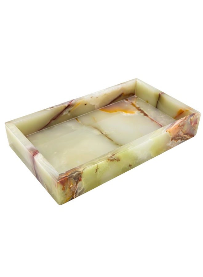 Bey-Berk Ezra Green Onyx Genuine Marble Guest Towel Tray, 9" x 5.75" Bathroom Counter Tray, Luminous Onyx Accent Piece - Image 1