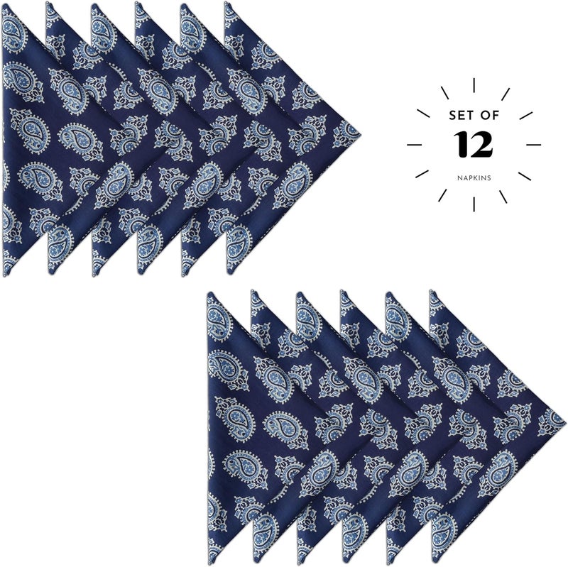 AVKA Studio Thin Washable Cotton Napkin 18x18 inches  LIGHTWEIGHT Cloth Dinner Napkin Set Of 12  Everyday Use or Dinner Party and Events  Indigo Blue and White Floral Indian Block Print Soft Fabric By Craftbot - Image 2