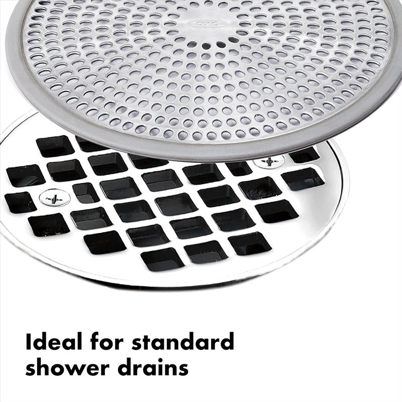 OXO Good Grips Shower Stall Drain Protector, Stainless Steel with Silicone Rim - Image 2