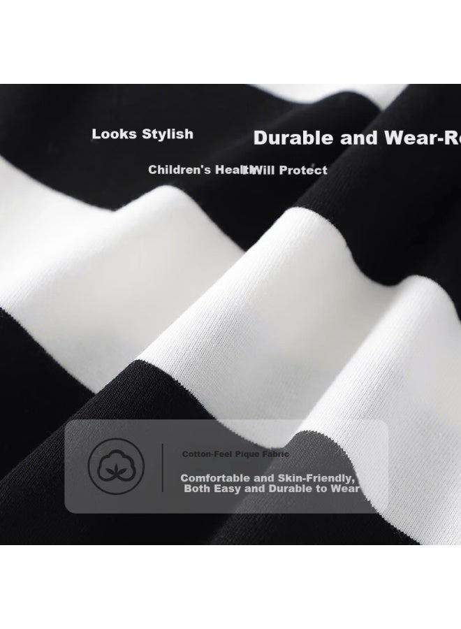 Classic Teddy Kids Long Sleeve T-shirt Boys Striped Polo Shirt Bright Pocket - Black And White 130 - Image 2