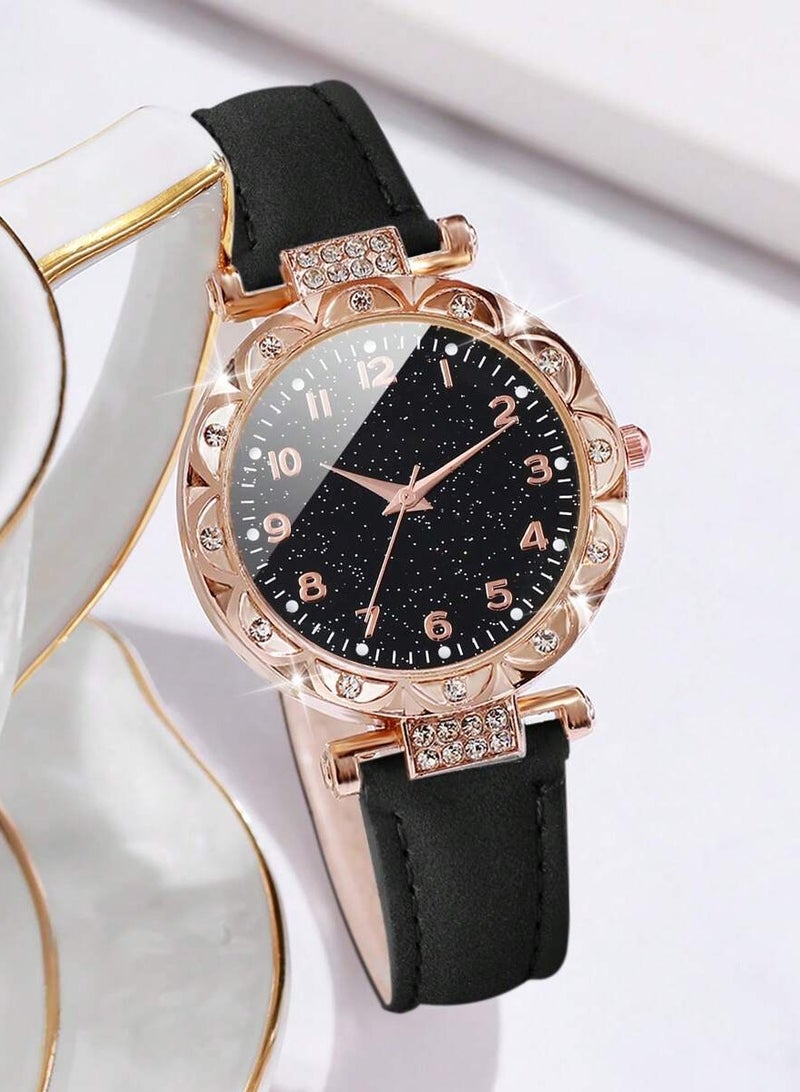 2 Piece Set Elegant Women's Black and Gold Princeton Embellished Quartz Watch and Heart Shape Bracelet Suitable for Daily Wear, Parties and Holidays - Image 3