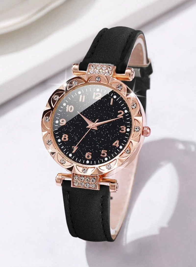 2 Piece Set Elegant Women's Black and Gold Princeton Embellished Quartz Watch and Heart Shape Bracelet Suitable for Daily Wear, Parties and Holidays - Image 5