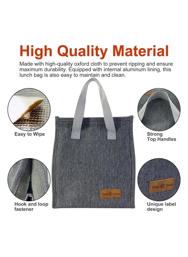 Insulated Lunch Bag Leakproof Reusable Tote for Women Men Kids, Simple Bento Style Lunch Bag for Office Work School Picnic Travel Grey - Image 3