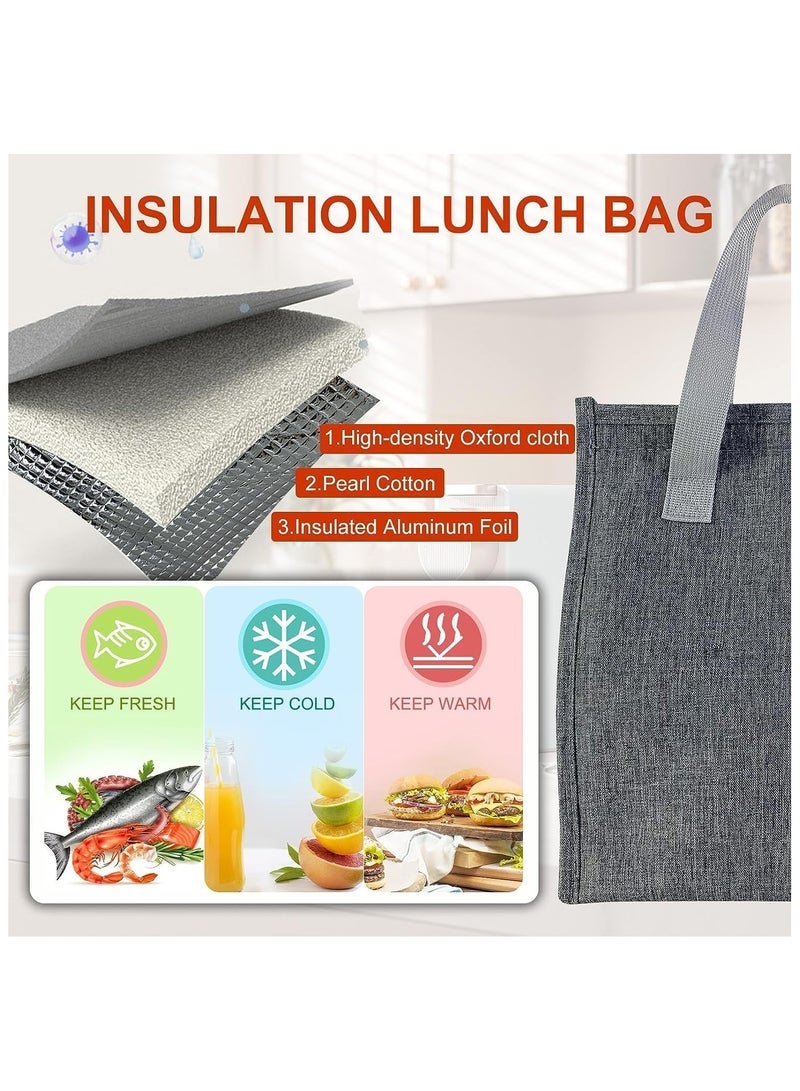 Insulated Lunch Bag Leakproof Reusable Tote for Women Men Kids, Simple Bento Style Lunch Bag for Office Work School Picnic Travel Grey - Image 4