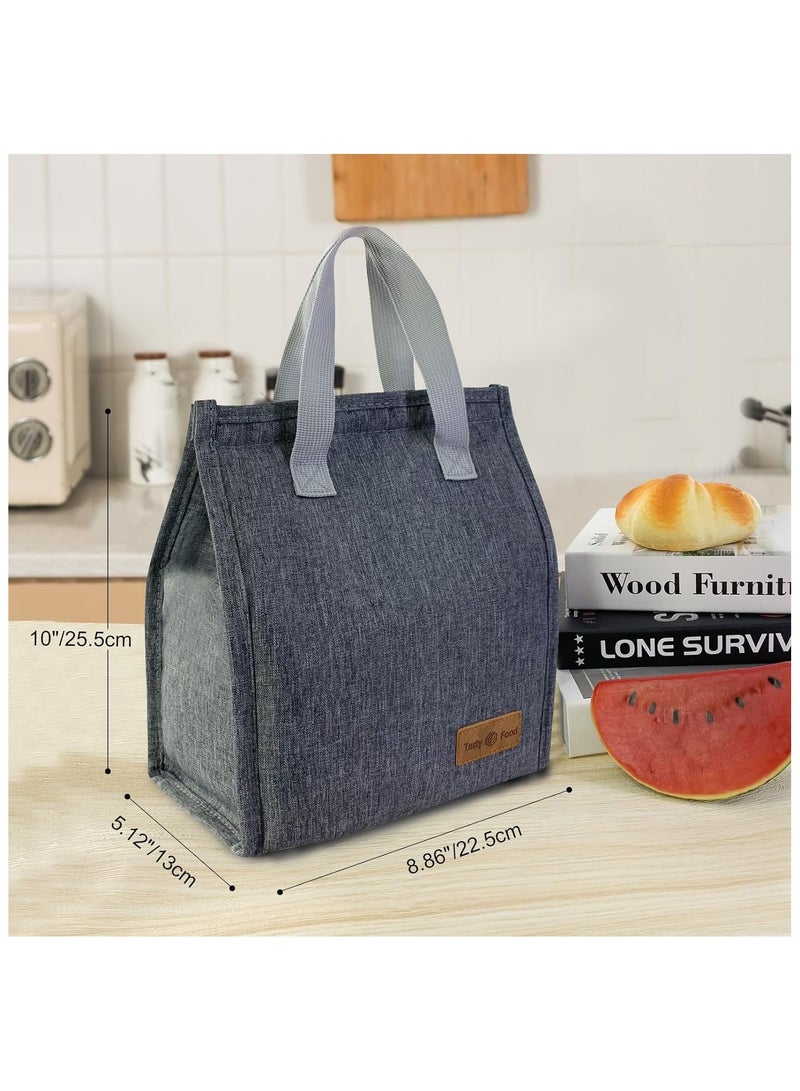 Insulated Lunch Bag Leakproof Reusable Tote for Women Men Kids, Simple Bento Style Lunch Bag for Office Work School Picnic Travel Grey - Image 2