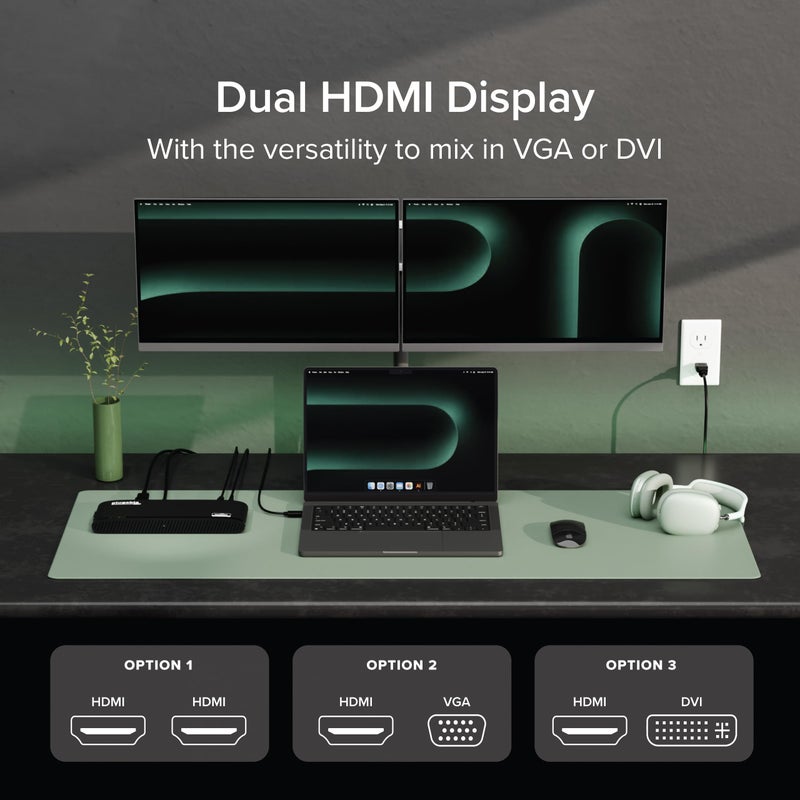Plugable USB 3.0 Universal Docking Station for Windows, macOS, ChromeOS (Dual HDMI Monitors or DVI/VGA, Gigabit Ethernet, Audio, 6 USB Ports) - Image 3