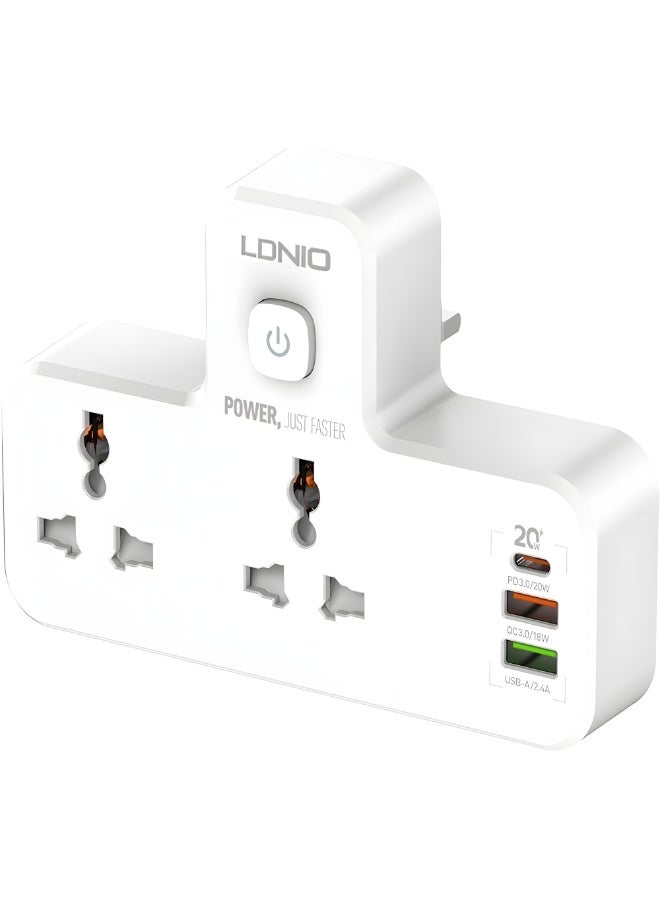 LDNIO SC2311  Power Extension Socket Double Plug Adaptor with Output 2500W, Touch Control Nightlight With 1 PD 20W,1 QC3.0 18W And Auto ID Port 12W - White - Image 1