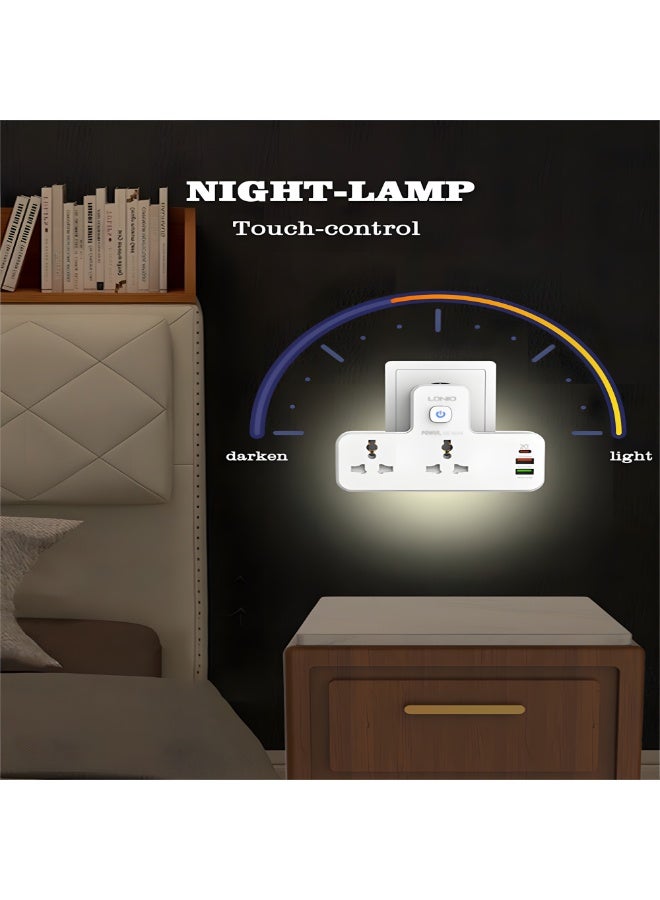 LDNIO SC2311  Power Extension Socket Double Plug Adaptor with Output 2500W, Touch Control Nightlight With 1 PD 20W,1 QC3.0 18W And Auto ID Port 12W - White - Image 4