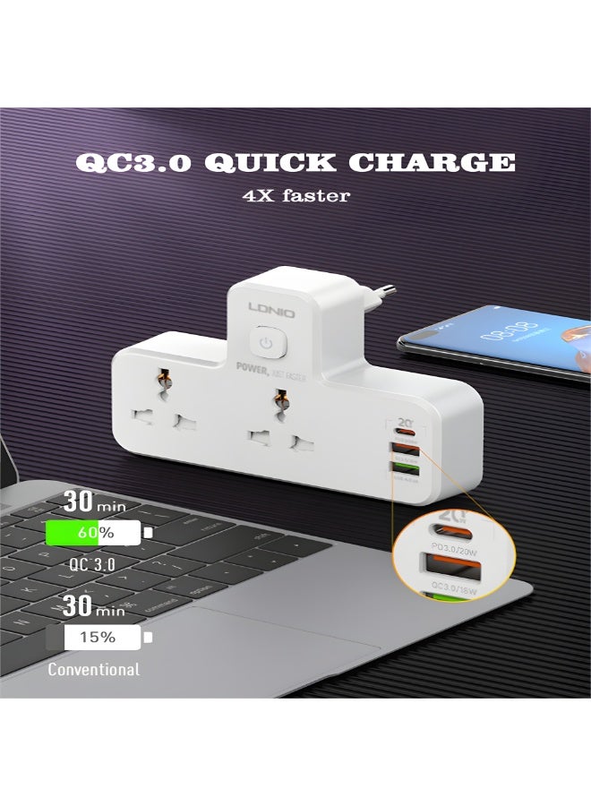 LDNIO SC2311  Power Extension Socket Double Plug Adaptor with Output 2500W, Touch Control Nightlight With 1 PD 20W,1 QC3.0 18W And Auto ID Port 12W - White - Image 5