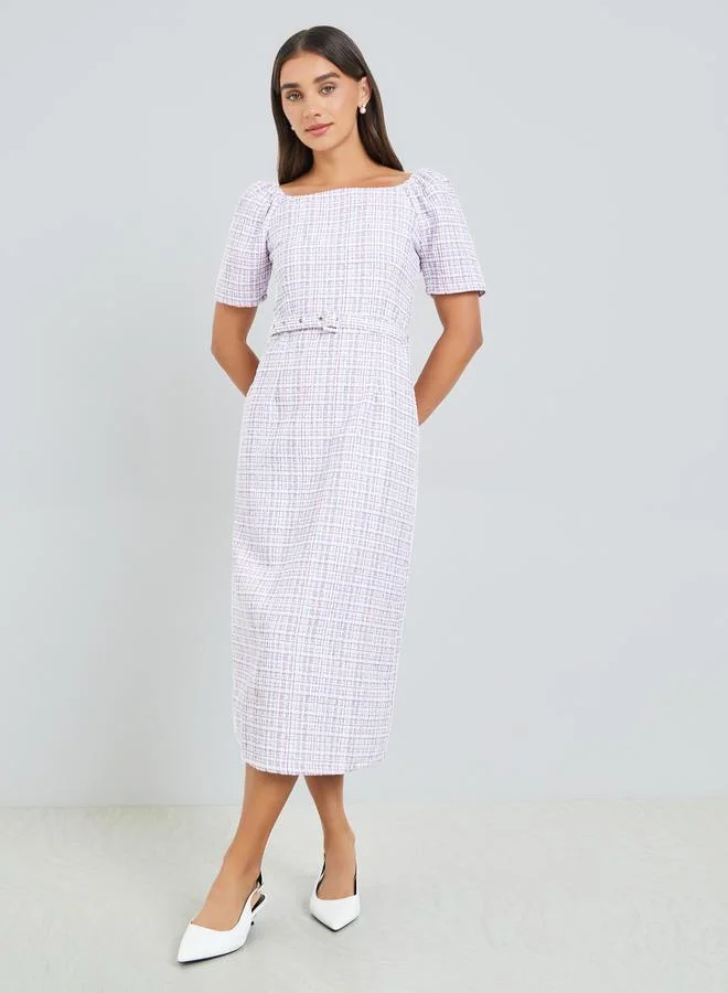 Styli Women Purple Sheath Midi Dress with Belt