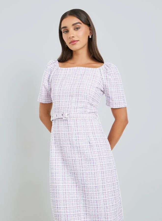 Styli Women Purple Sheath Midi Dress with Belt