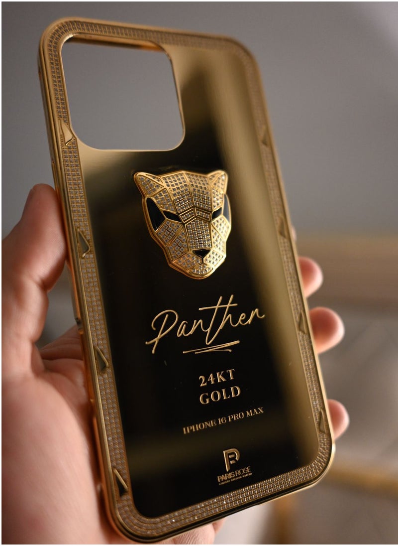 CAVIAR Luxury 24K Gold Panther Case for iPhone 16 Pro Max – Premium Metal Plated Protective Cover with Diamond-Inspired Panther Emblem  - Image 2