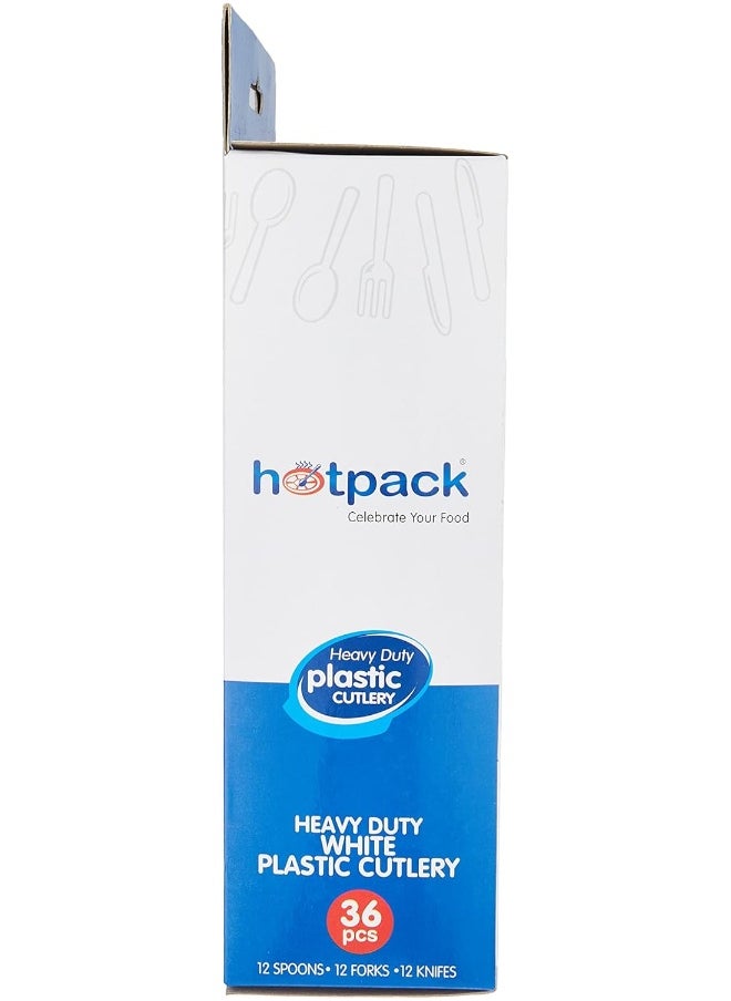 Hotpack Hotpack Disposable Plastic White Heavy Duty Cutlery 12 Spoon + Fork Knife, 36 Pieces 1 Set  - Image 4
