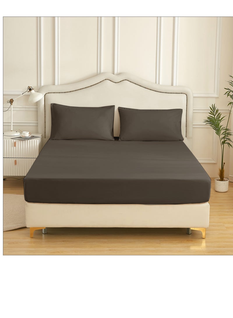 دوناتيلا طقم شرشف مطاط 3 قطع مزدوج 180×200 سم 35 سم فائق النعومة لون أبيض نقي  - Image 1