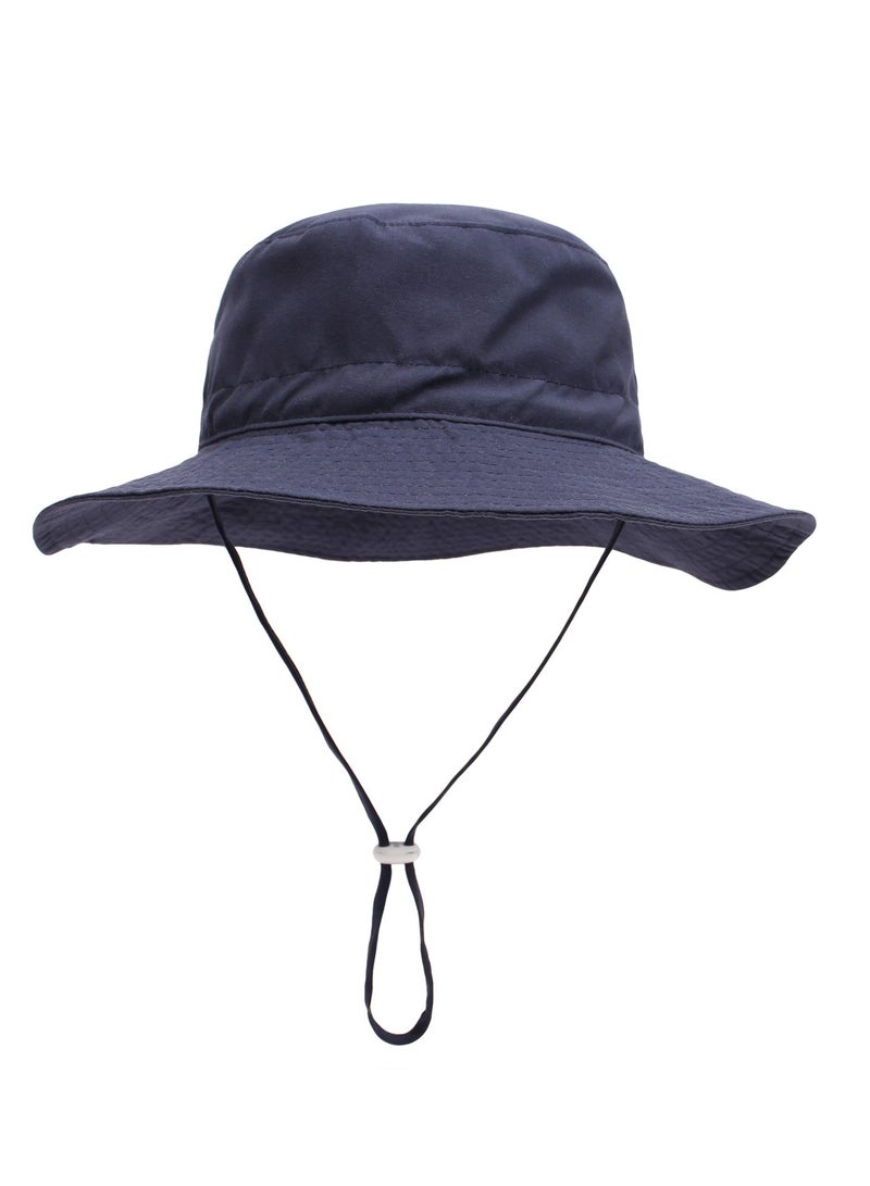 قبعة دلو صيفية للأطفال بحواف واسعة قبعات شاطئية قابلة للتعديل للأولاد والبنات قبعة شاطئية لحماية من الشمس قبعات للأطفال (أزرق داكن - م) - Image 1