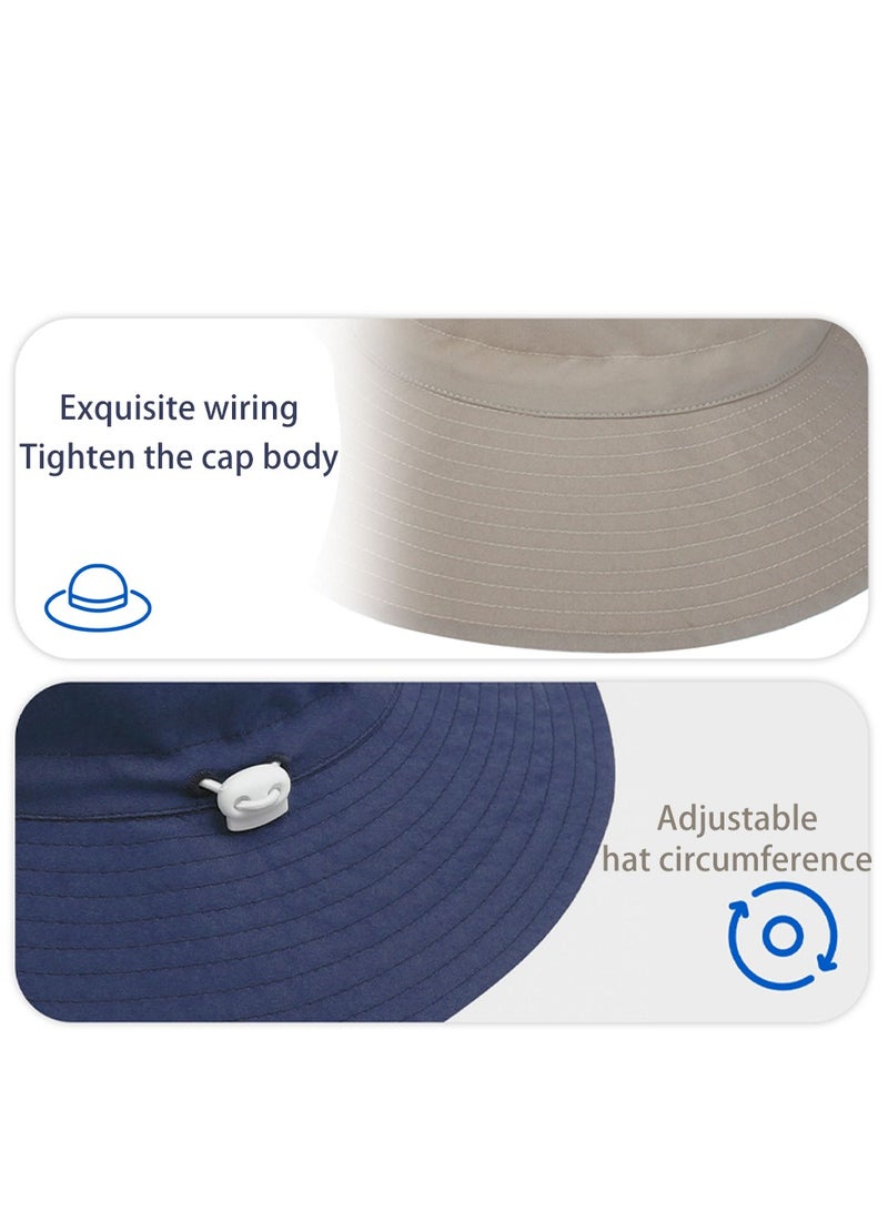 قبعة دلو صيفية للأطفال بحواف واسعة قبعات شاطئية قابلة للتعديل للأولاد والبنات قبعة شاطئية لحماية من الشمس قبعات للأطفال (أزرق داكن - م) - Image 4