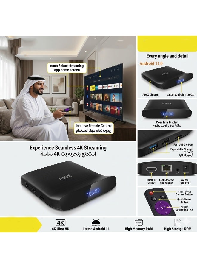 A95X W2 Android 11 Smart TV Box, 4K UHD@60FPS Output, Dual-Band WiFi + Bluetooth 5.0, HDR & AV1 decoding, for Home Theater & Streaming - Image 5