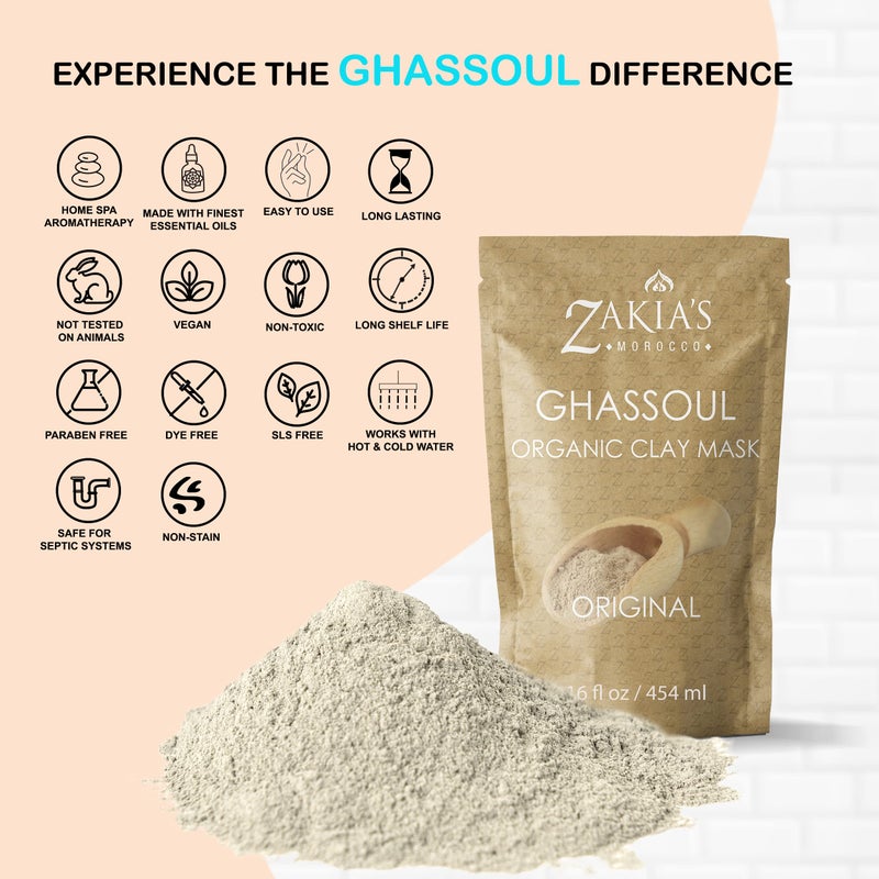 Zakia's Morocco Moroccan Ghassoul Clay Mask - Organic Natural Facial Mask and Skin Care Treatment - Anti-aging Mud Mask Heals Dry & Oily Skin, Acne, Eczema & Psoriasis - 8 Oz - Image 5