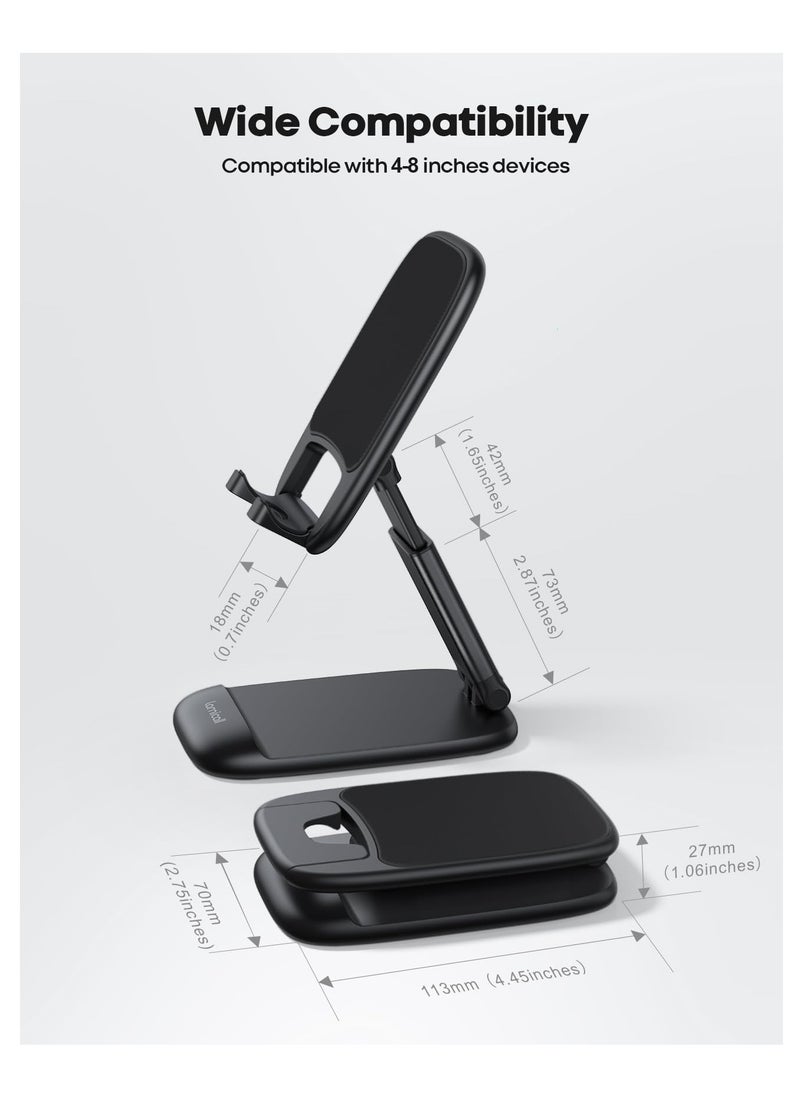 Lamicall - Foldable Phone Stand for Desk Height Adjustable Cell Phone Holder Portable Cellphone Cradle Desktop Dock Compatible With Iphone 4 to 8 Inch Smartphone - Image 1