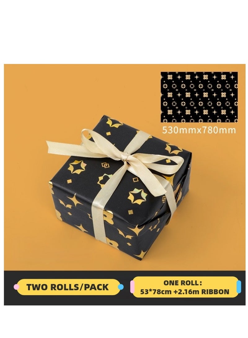 Luxury Gift Wrapping Paper with Gold Foil Gift Box Packaging DIY Craft Paper 2 Rolls with Ribbon - Image 1