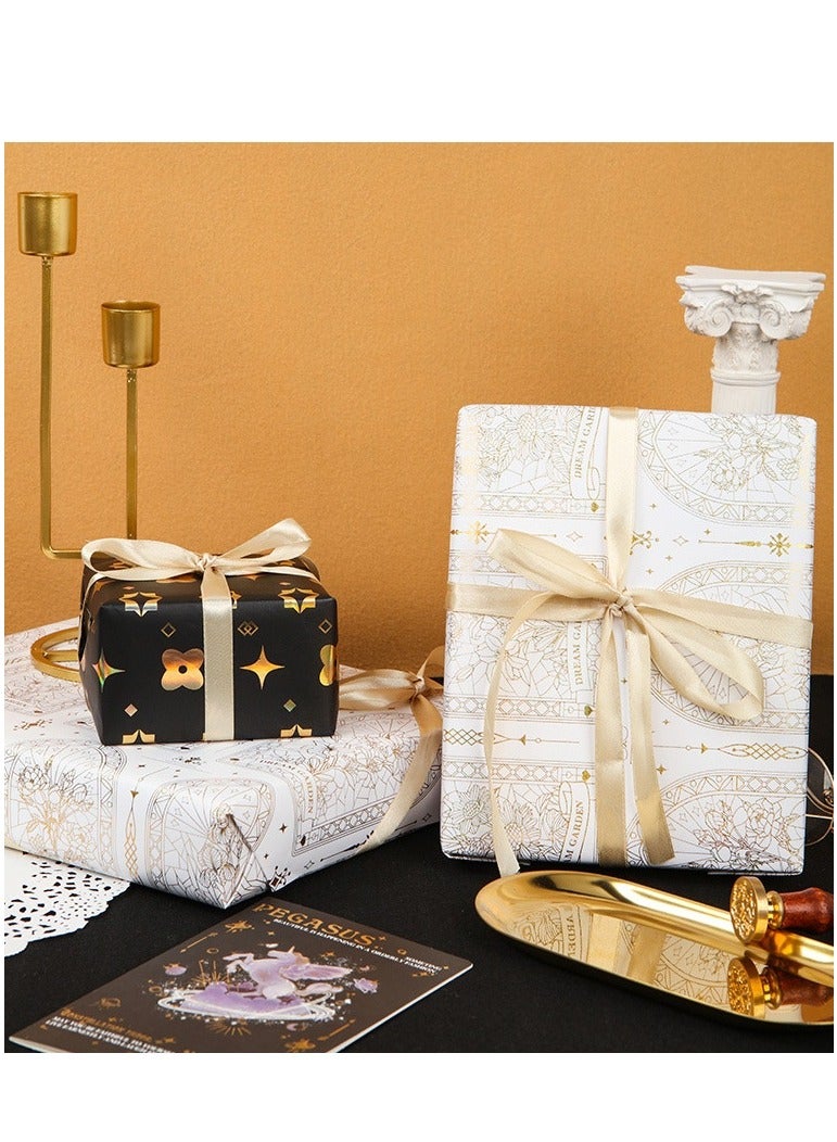 Luxury Gift Wrapping Paper with Gold Foil Gift Box Packaging DIY Craft Paper 2 Rolls with Ribbon - Image 4