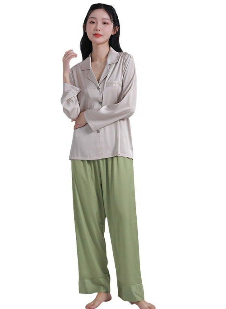 Loquat Women's 2-Piece Set Leisure Nightgown Sleepwear Lapel Long Sleeve Top And Pants Soft Loungewear Pajamas Suit  - Image 1