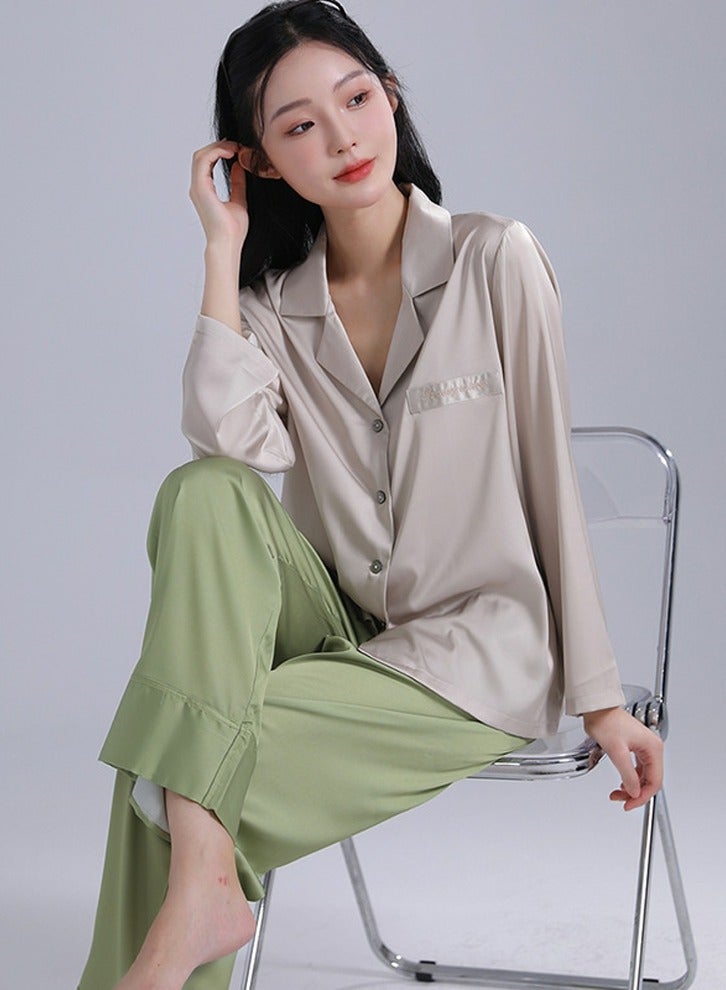 Loquat Women's 2-Piece Set Leisure Nightgown Sleepwear Lapel Long Sleeve Top And Pants Soft Loungewear Pajamas Suit  - Image 2