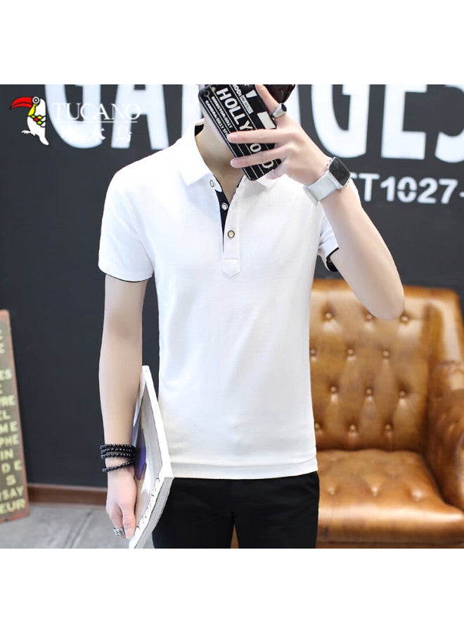 Tucano Men's Short Sleeve T-shirt Summer Solid Color Simple Polo Undershirt Casual Turn-down Collar Top Men's Clothing White Black XL - Image 2