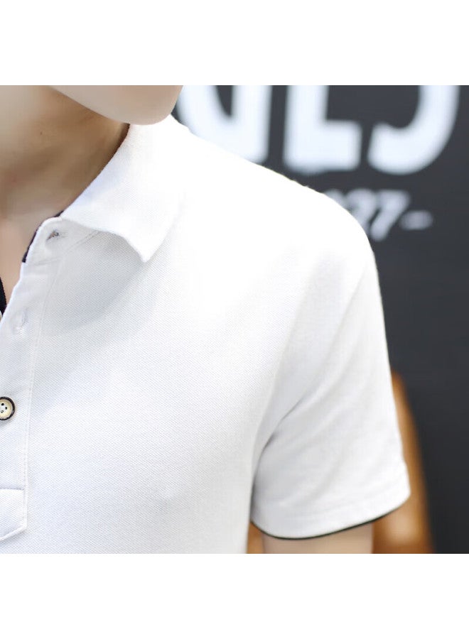 Tucano Men's Short Sleeve T-shirt Summer Solid Color Simple Polo Undershirt Casual Turn-down Collar Top Men's Clothing White Black XL - Image 5