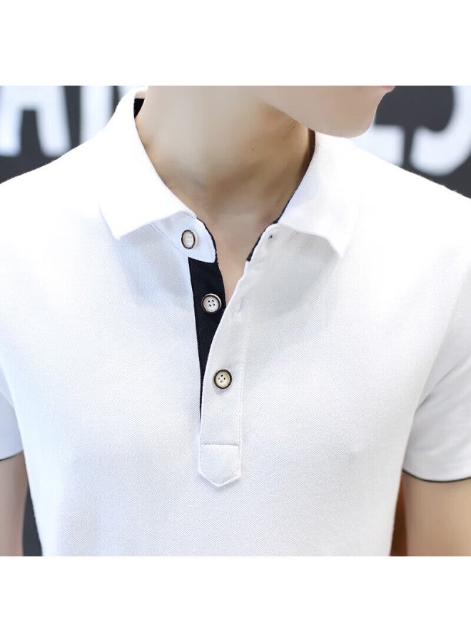 Tucano Men's Short Sleeve T-shirt Summer Solid Color Simple Polo Undershirt Casual Turn-down Collar Top Men's Clothing White Black XL - Image 4