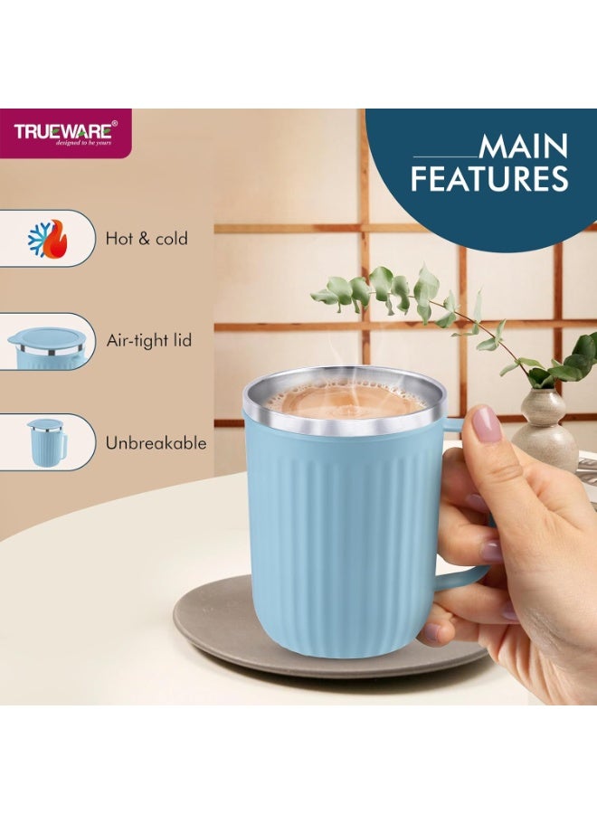Trueware مجموعة أكواب ترووير فروست غير قابلة للكسر، 6 قطع مع غطاء، مصنوعة من الفولاذ المقاوم للصدأ والبلاستيك، أكواب سفر بغطاء للشاي والقهوة والحليب | ألوان متعددة - Image 3