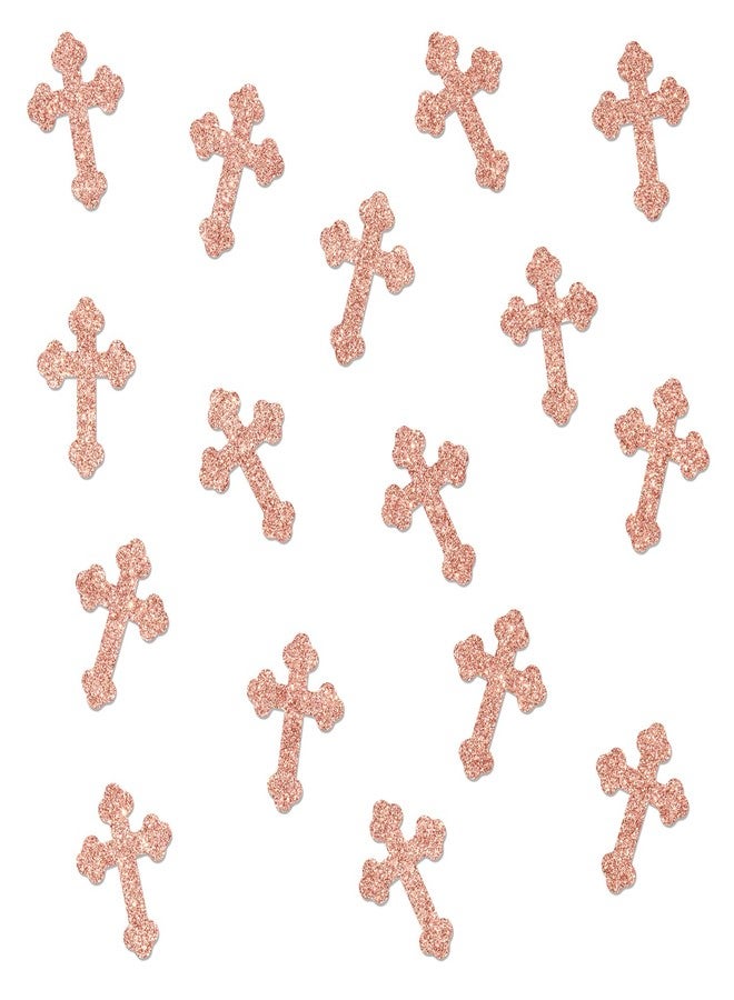 Yotawebery Christening Cross Table Confetti - God Bless Table Decorations - First Communion, Cross Confetti for Baby Shower Baptism Party Decorations, Rose Gold Glitter (220Pcs) - Image 1
