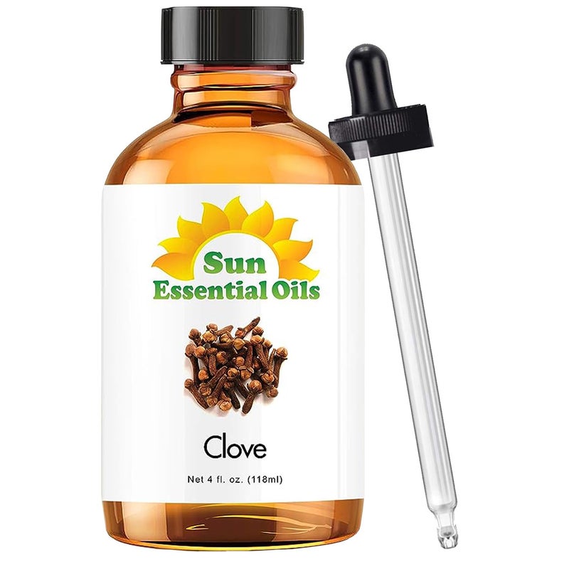 Sun Essential Oils 4 oz Clove Essential Oil with Dropper for Diffuser Skin Aromatherapy Massage Humidifier Spicy Scent for Candle Lotion Soap Making Room Fragrance