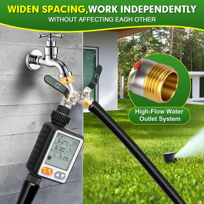 Brass Hose Splitter: 3/4-Inch GHT Green Full-Bore Ball Valve - Dual-Hose Connectivity Hassle-Free Installation for Outdoor Garden Irrigation Car Washing Lawn Care - Image 4