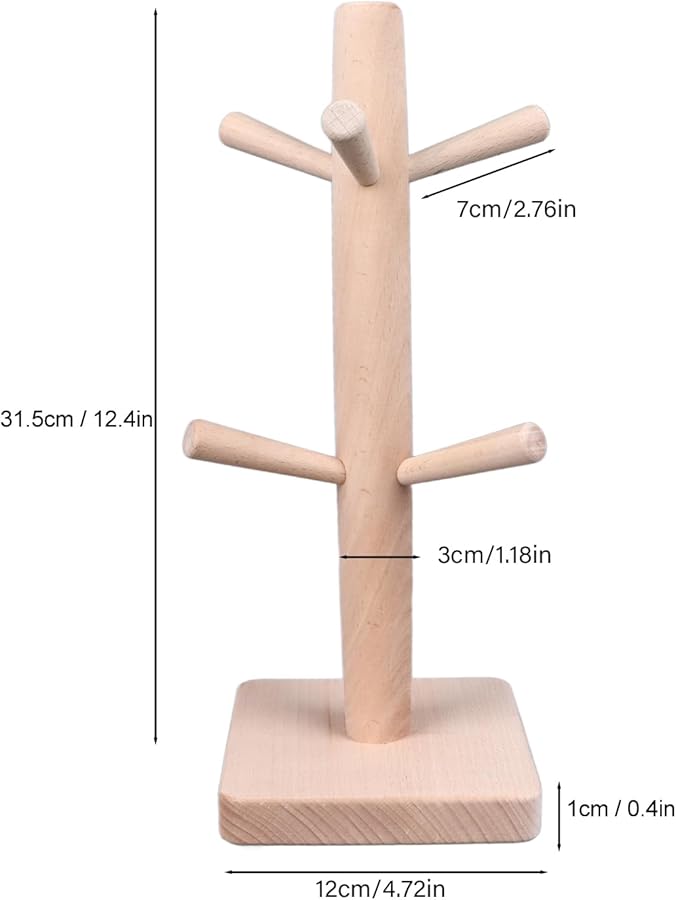 حامل أكواب خشبي على شكل شجرة مع 6 خطافات وقاعدة لتزيين بار القهوة والمطبخ - Image 3