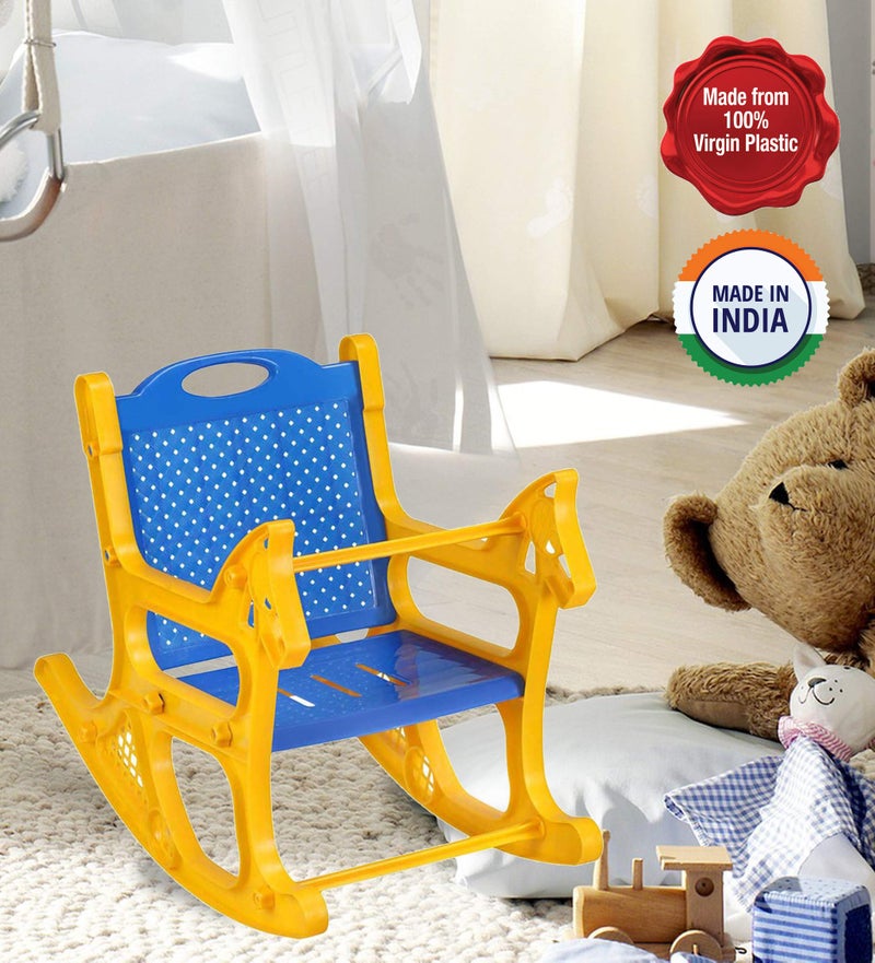 Prima Baby Rocking Plastic Chair for Kids, Toddlers, Rocker and Bouncer with Backrest for 6 Month to 3 Years Age Kids, Blue & Yellow - Image 1