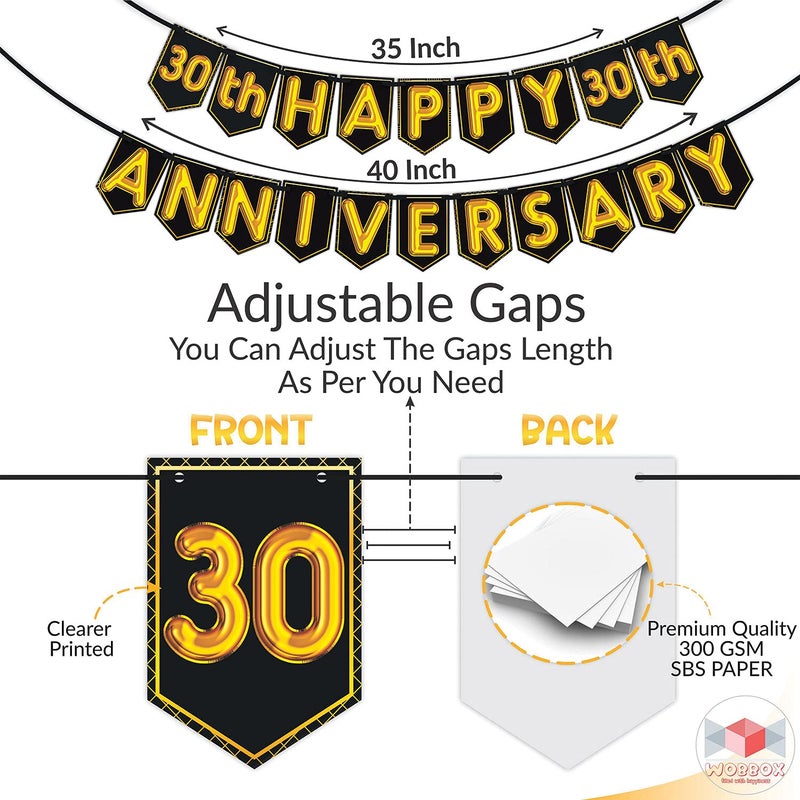 Wobbox Happy Anniversary Bunting Banner Black & Golden Shiny Font 30th Year with Golden Colour Foil Fringe, Happy Anniversary Decoration Item, Marriage Anniversary Decoration Item - Image 4