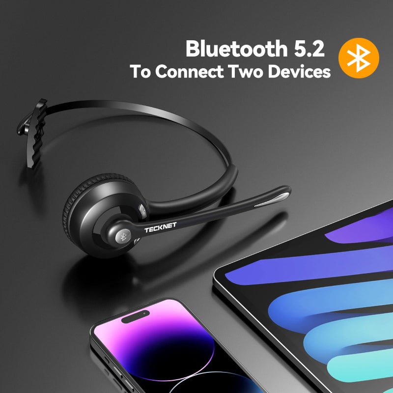 TECKNET Bluetooth Headset, Wireless On Ear Headphones with Noise Cancelling Microphone for Trucker, Hand Free Wireless Headset with Mute Mic for Phone - Image 2