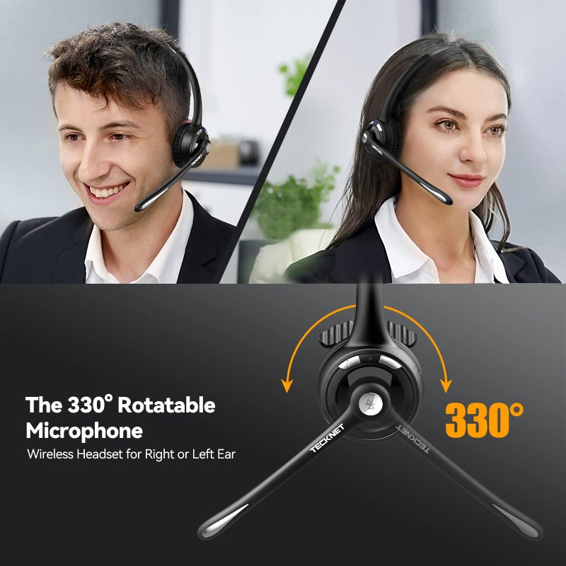 TECKNET Bluetooth Headset, Wireless On Ear Headphones with Noise Cancelling Microphone for Trucker, Hand Free Wireless Headset with Mute Mic for Phone - Image 3