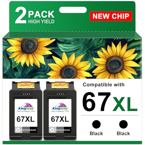 KINGWAY 67XL Ink Cartridge Black Combo Pack Replacement for HP 67 67XL Printers Work for HP DeskJet 2700 2752 2755e 2855e 2800 2742e 4155e 4255e 4100 Envy 6055e 6000 6455e 6400 6458e (2 Pack) - Image 1