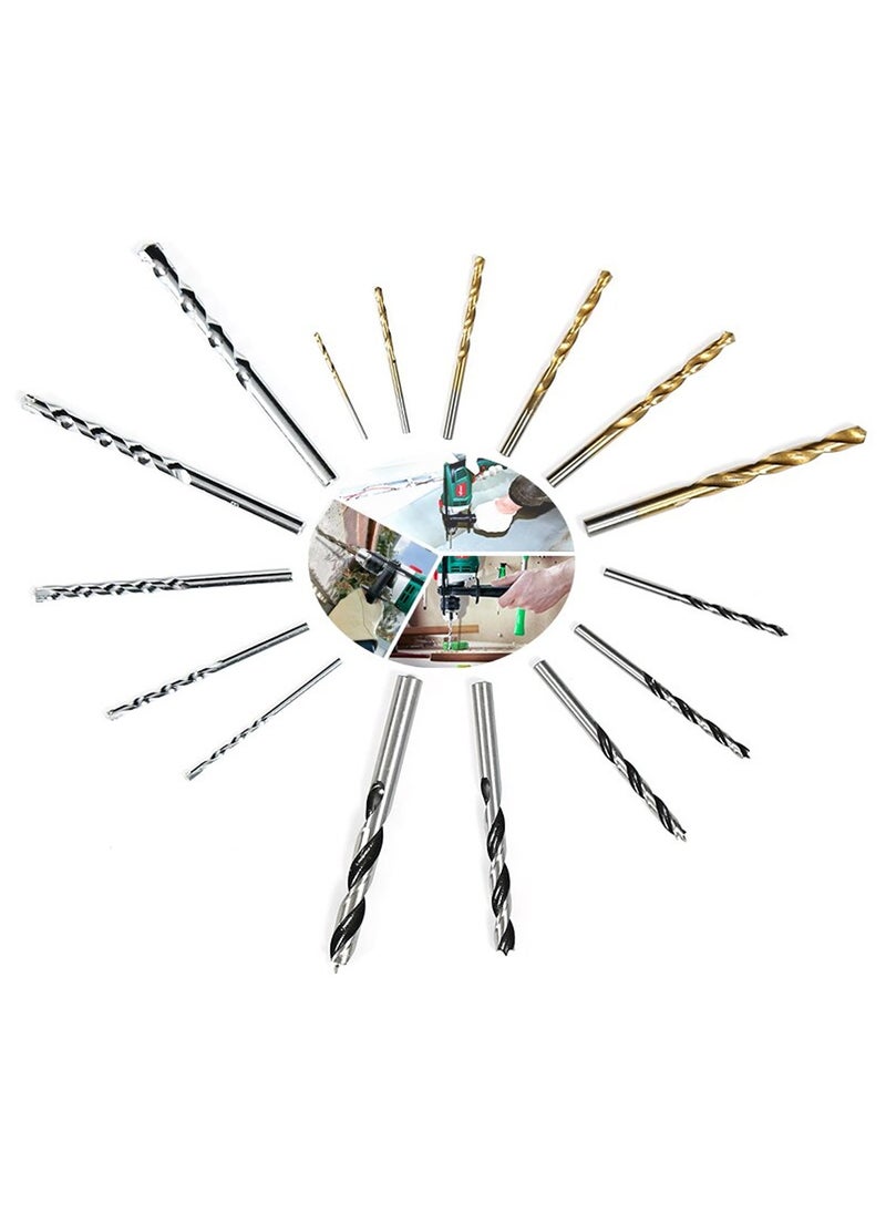 DEFAONS - 16 Pcs Drill Bit Set With Hss Twist Drill Masonry Drill Woodworking Drill Quality Plastic Box - Image 1