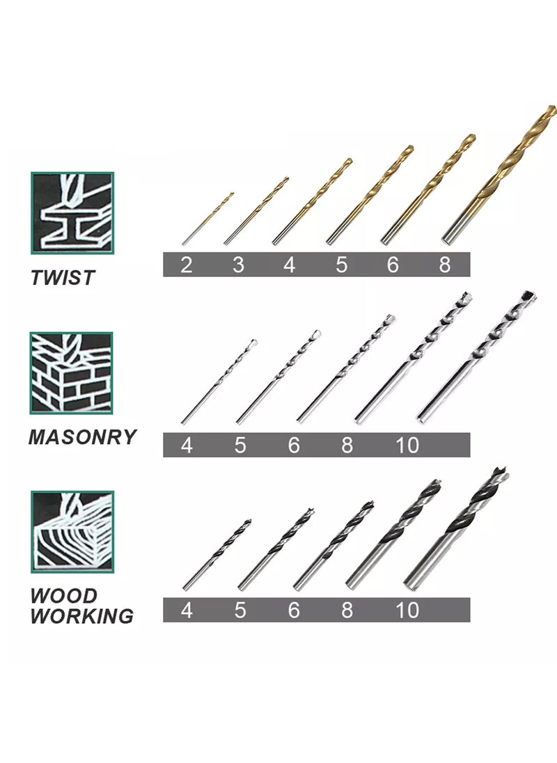 DEFAONS - 16 Pcs Drill Bit Set With Hss Twist Drill Masonry Drill Woodworking Drill Quality Plastic Box - Image 1