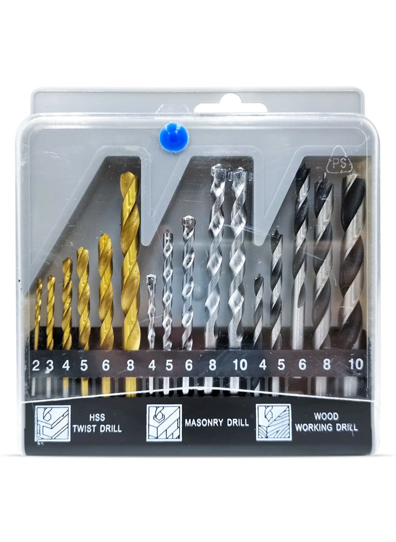 DEFAONS 16 Pcs Drill Bit Set With Hss Twist Drill Masonry Drill Woodworking Drill Quality Plastic Box  - Image 1